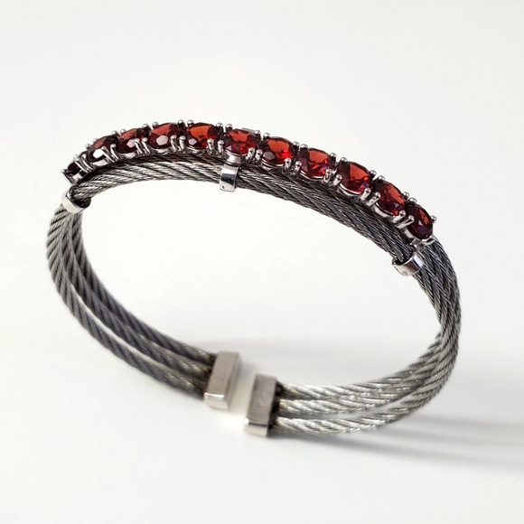Sterling Silver 925 Garnet Flexible Bracelet